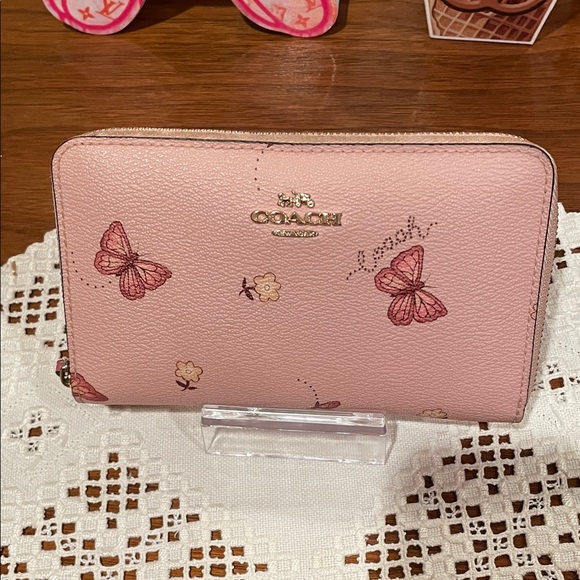 Coach Handbags - Coach Pink Butterfly Motif Wallet